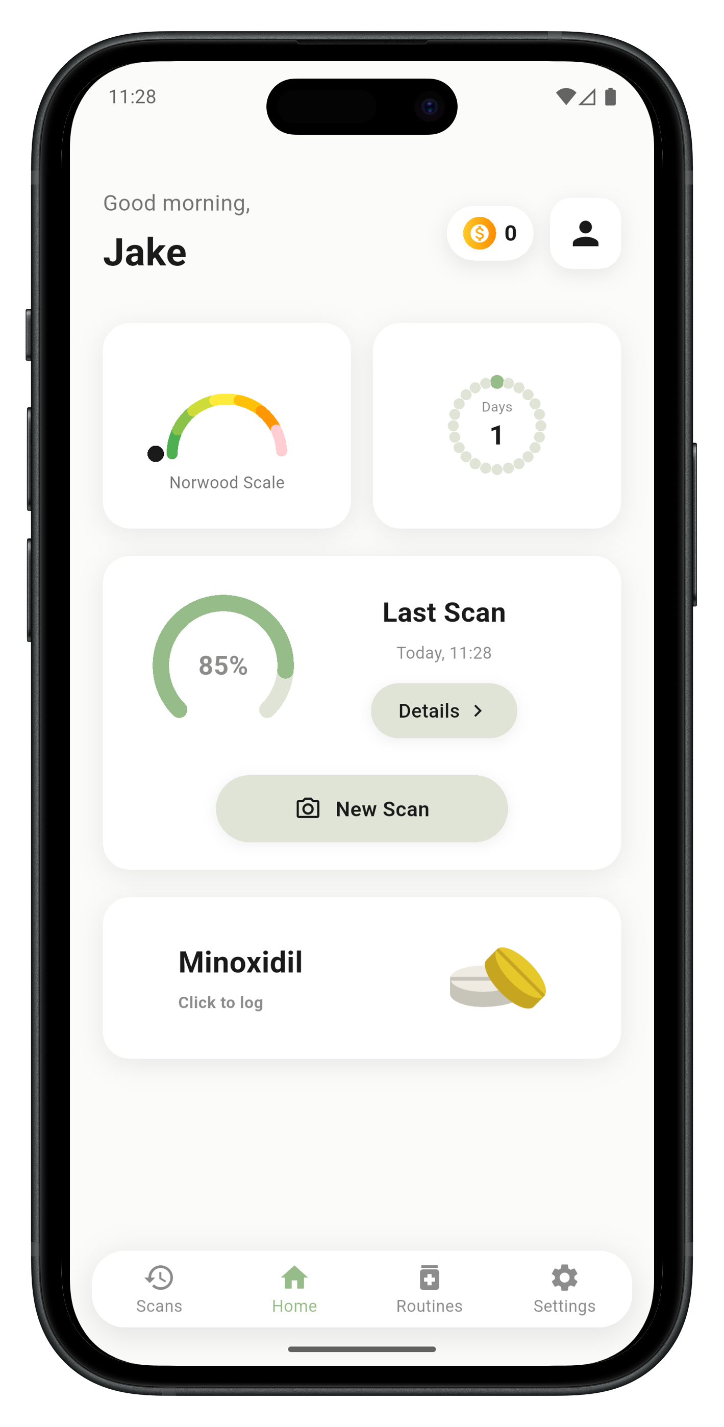 Hair Scan AI app screenshot showing scan results